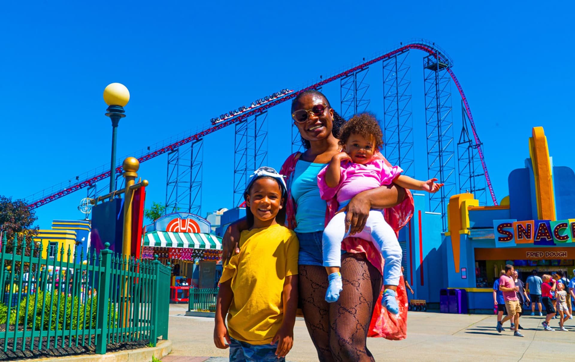 Mother and two children at Six Flags